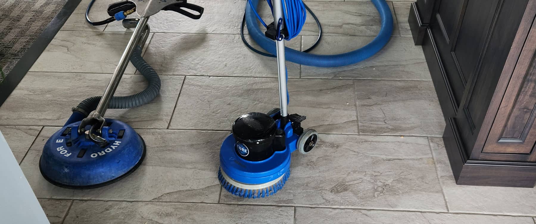 Freshly scrubbed tile floor close-up